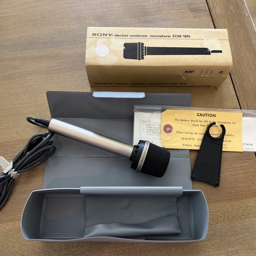 SONY electret condenser microphone ECM-18N Unused Vintage W/case From Japan